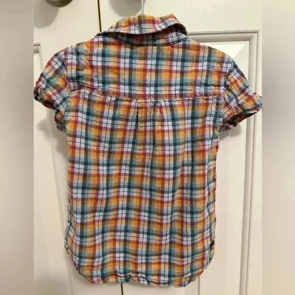 Tea Collection multi color plaid button down shirt size 2 - Picture 3 of 4